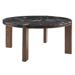 Estella Black/Walnut Round Dining Table w/Marble Top - Ornate Home