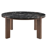 Estella Black/Walnut Round Dining Table w/Marble Top - Ornate Home