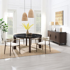 Estella Black/Walnut Round Dining Table w/Marble Top - Ornate Home