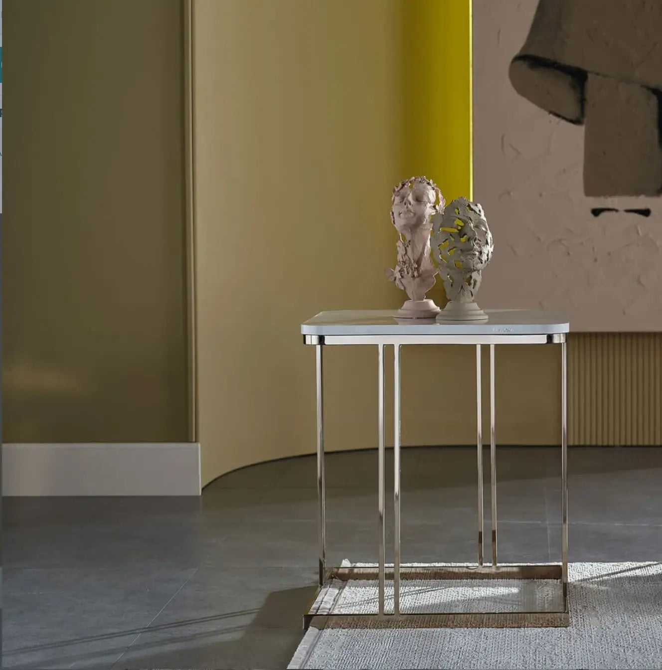 Estella Cream/Metallic Silver Side Table - Ornate Home