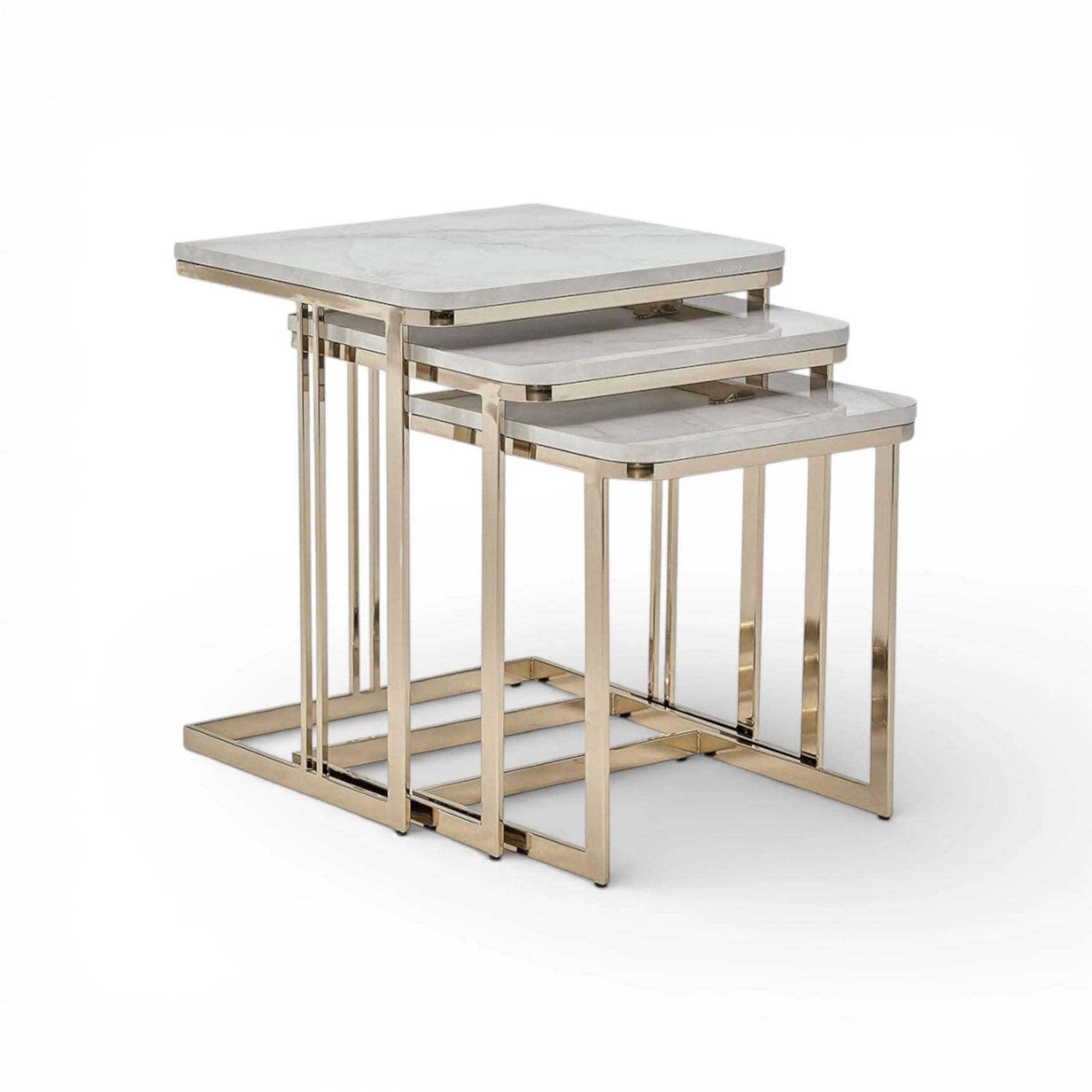 Estella Polished Gold/White Nesting Tables (Set of 3) - Ornate Home