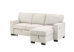 Estelle Beige 86.5"W Fabric Reversible Sleeper Sectional Sofa with Storage Chaise - Ornate Home