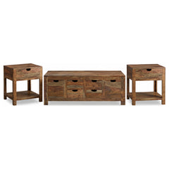 Esther Natural 3-Piece Solid Sheesham Coffee And End Table Set - Ornate Home