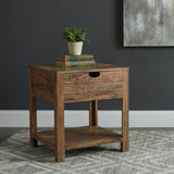 Esther Natural Sheesham 1-drawer Solid Wood Side End Table - Ornate Home