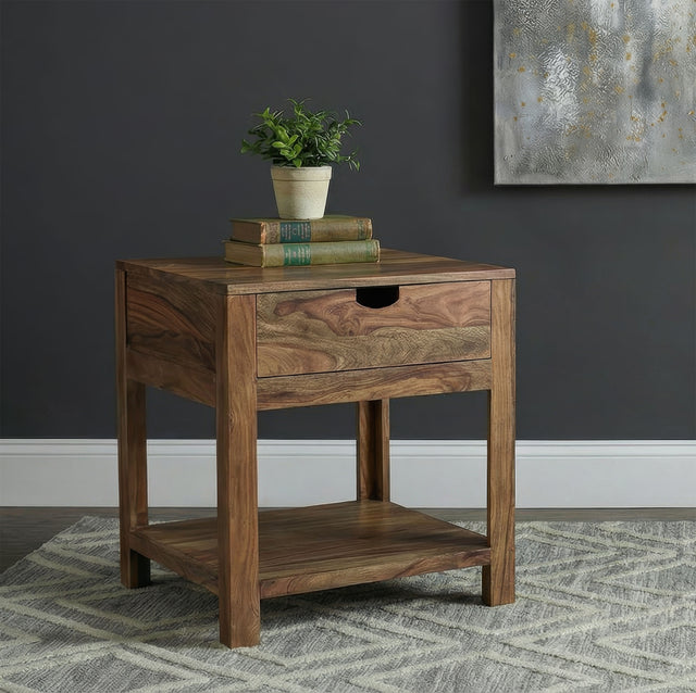 Esther Natural Sheesham 1-drawer Solid Wood Side End Table - Ornate Home