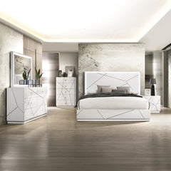 Esther White/Silver Eastern King Bed w/LED - Ornate Home