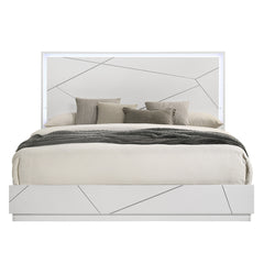 Esther White/Silver Eastern King Bed w/LED - Ornate Home
