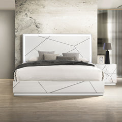 Esther White/Silver Eastern King Bed w/LED - Ornate Home