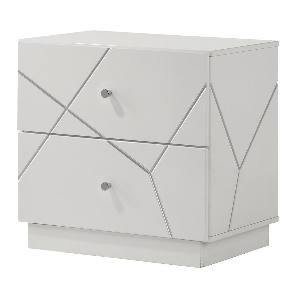 Esther White/Silver Nightstand - Ornate Home