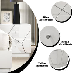 Esther White/Silver Nightstand - Ornate Home