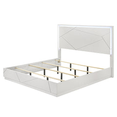 Esther White/Silver Queen Bed w/LED - Ornate Home