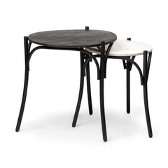 Etienne Black 24" Round Top Wood and Marble Top Nesting Table (Set of 2)