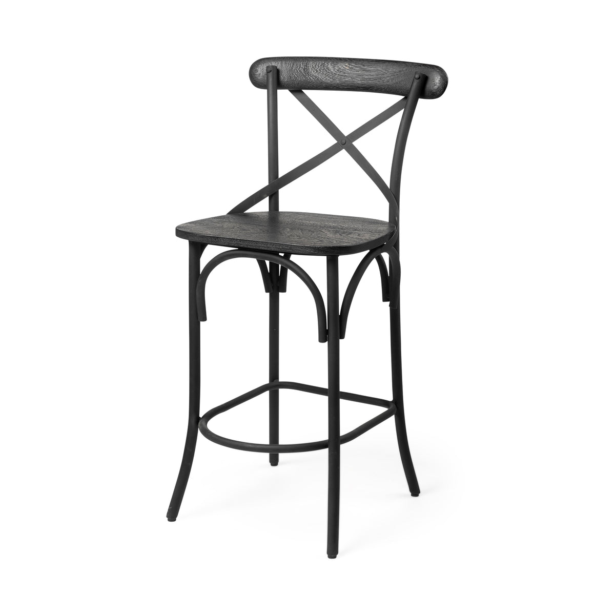 Etienne Black Wood Seat Metal Base Stool - Ornate Home