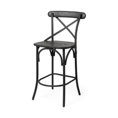 Etienne Black Wood Seat Metal Base Stool - Ornate Home