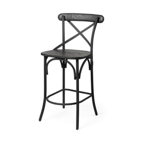 Etienne Black Wood Seat Metal Base Stool - Ornate Home