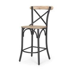 Etienne Light Brown Wood with Iron Metal Counter Stool - Ornate Home