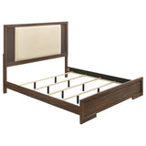 Etienne Walnut Eastern King Velvet Upholstered Panel Bed - Ornate Home