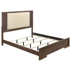Etienne Walnut Eastern King Velvet Upholstered Panel Bed - Ornate Home