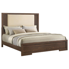 Etienne Walnut Eastern King Velvet Upholstered Panel Bed - Ornate Home