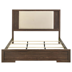 Etienne Walnut Eastern King Velvet Upholstered Panel Bed - Ornate Home