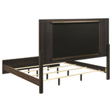 Etienne Walnut Eastern King Velvet Upholstered Panel Bed - Ornate Home