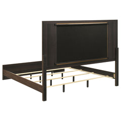 Etienne Walnut Eastern King Velvet Upholstered Panel Bed - Ornate Home