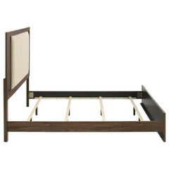 Etienne Walnut Eastern King Velvet Upholstered Panel Bed - Ornate Home