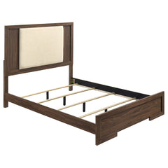 Etienne Walnut Queen Velvet Upholstered Panel Bed - Ornate Home