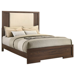 Etienne Walnut Queen Velvet Upholstered Panel Bed - Ornate Home