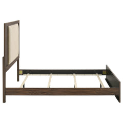 Etienne Walnut Queen Velvet Upholstered Panel Bed - Ornate Home