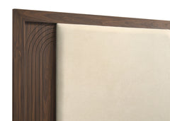 Etienne Walnut Queen Velvet Upholstered Panel Bed - Ornate Home