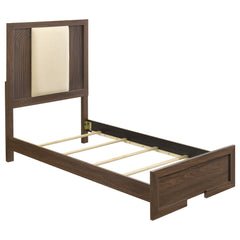Etienne Walnut Twin Velvet Upholstered Panel Bed - Ornate Home