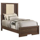 Etienne Walnut Twin Velvet Upholstered Panel Bed - Ornate Home