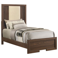 Etienne Walnut Twin Velvet Upholstered Panel Bed - Ornate Home