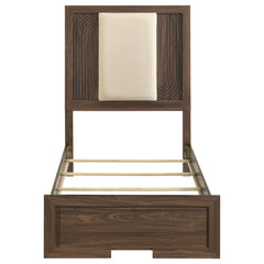 Etienne Walnut Twin Velvet Upholstered Panel Bed - Ornate Home