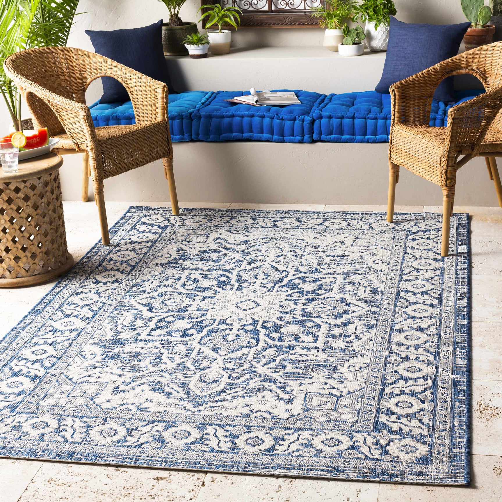 Etoile Navy Blue Performance Outdoor Rug - Ornate Home