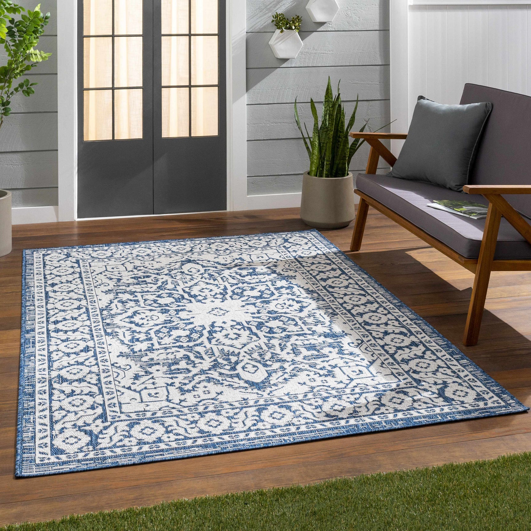 Etoile Navy Blue Performance Outdoor Rug - Ornate Home