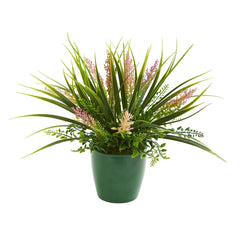Eucalyptus, Grass and Sedum Artificial Plant in Green Planter (Set of 3) - Ornate Home