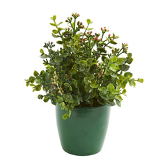 Eucalyptus, Grass and Sedum Artificial Plant in Green Planter (Set of 3) - Ornate Home