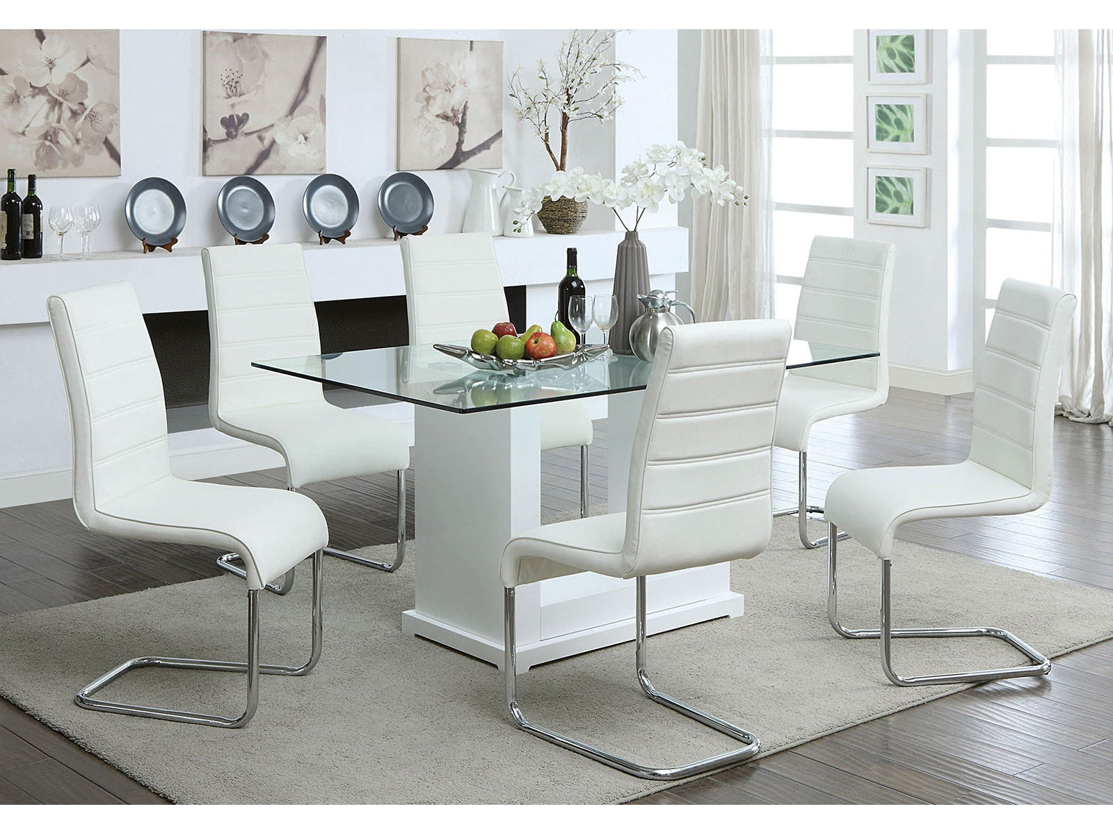 Eva White/Clear 7 Pc. Dining Room Set - Ornate Home