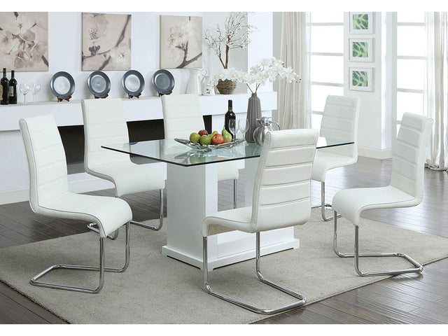 Eva White/Clear 7 Pc. Dining Room Set - Ornate Home
