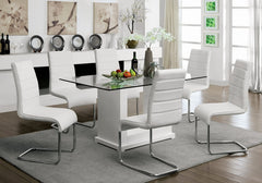 Eva White/Clear 7 Pc. Dining Room Set - Ornate Home