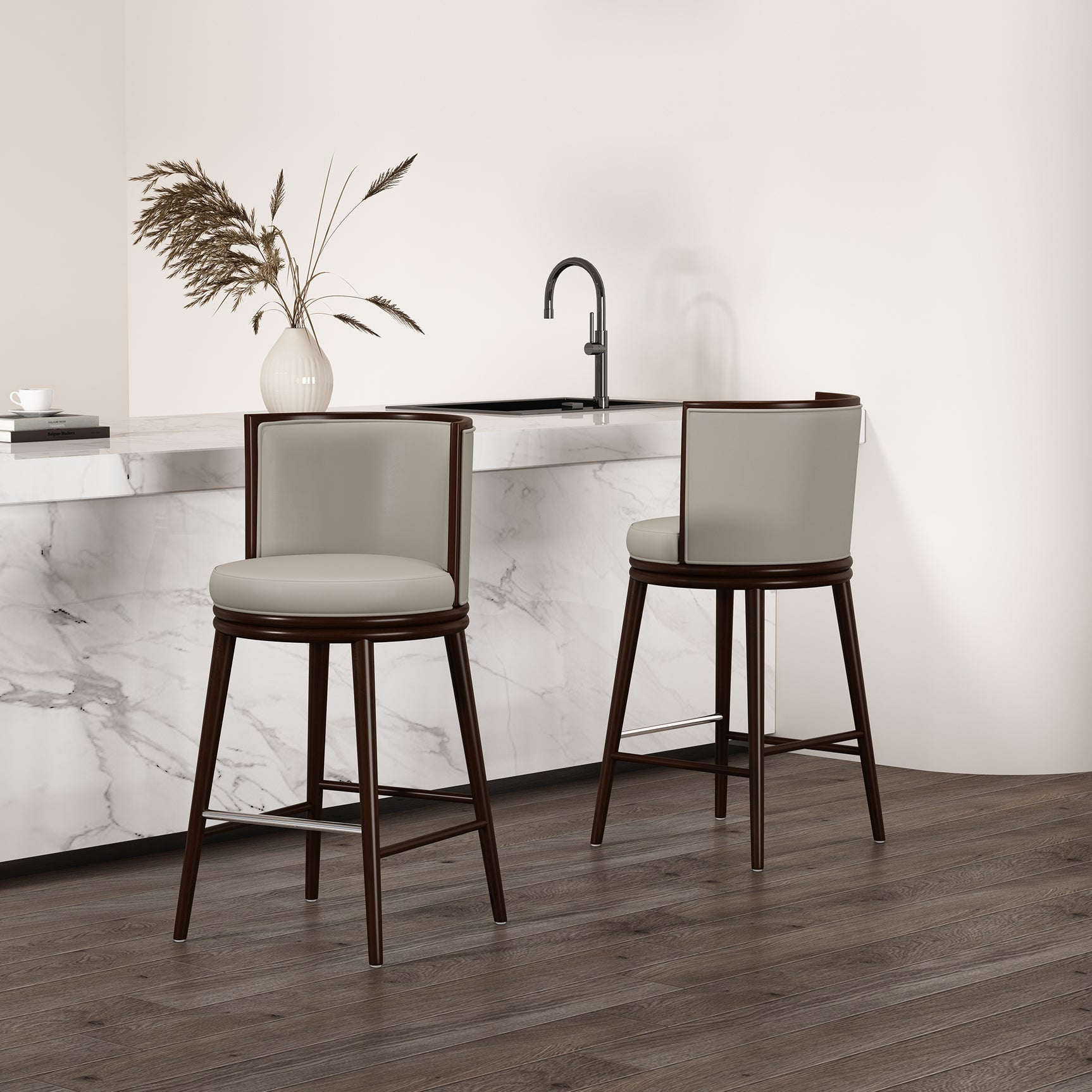 Evalyn Barstool in Stone (set of 2) - Ornate Home