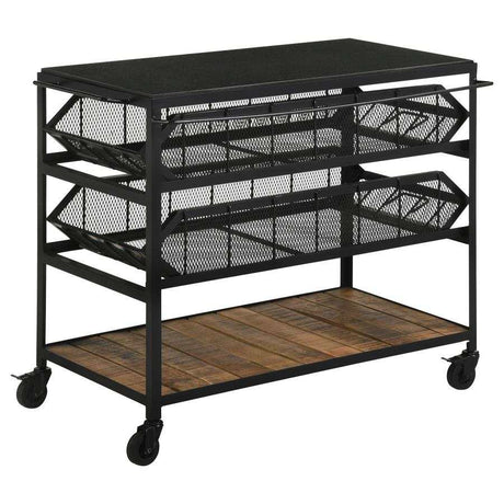 Evander Natural and Black Accent Storage Cart w/ Casters - Ornate Home