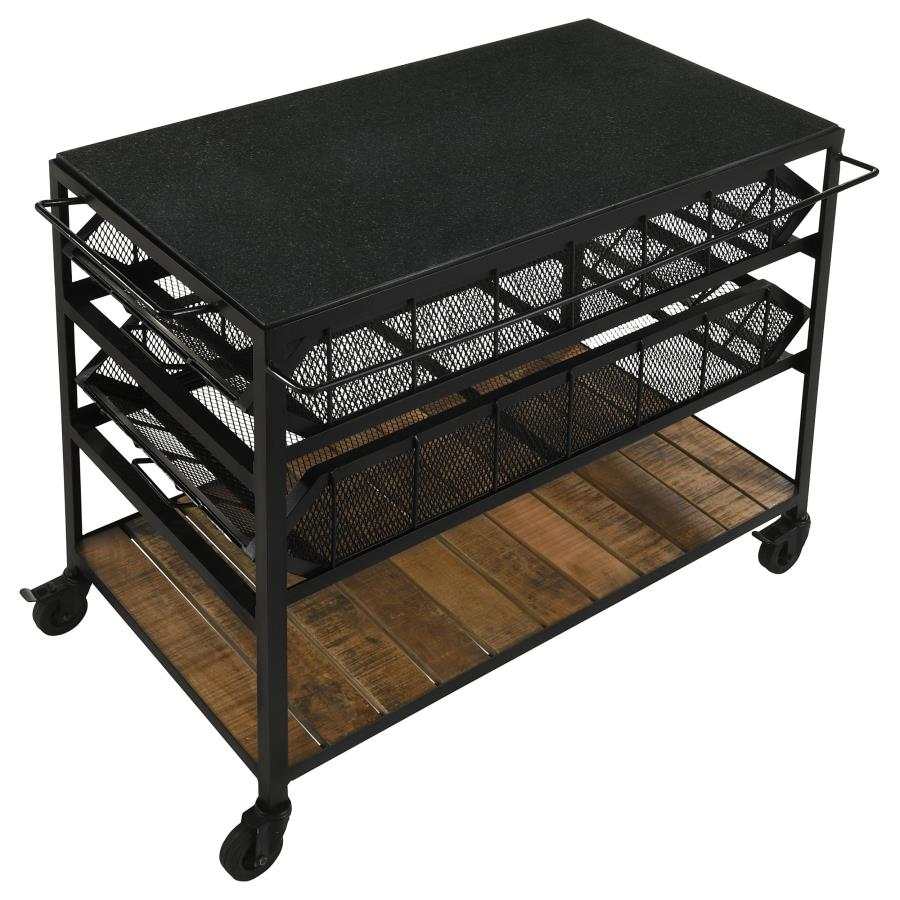 Evander Natural and Black Accent Storage Cart w/ Casters - Ornate Home