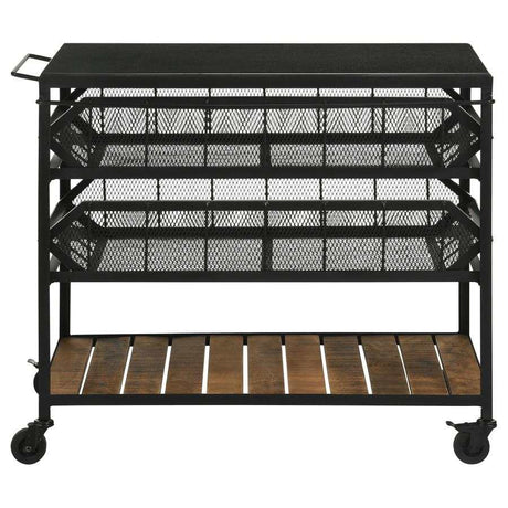 Evander Natural and Black Accent Storage Cart w/ Casters - Ornate Home