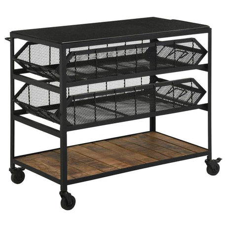 Evander Natural and Black Accent Storage Cart w/ Casters - Ornate Home