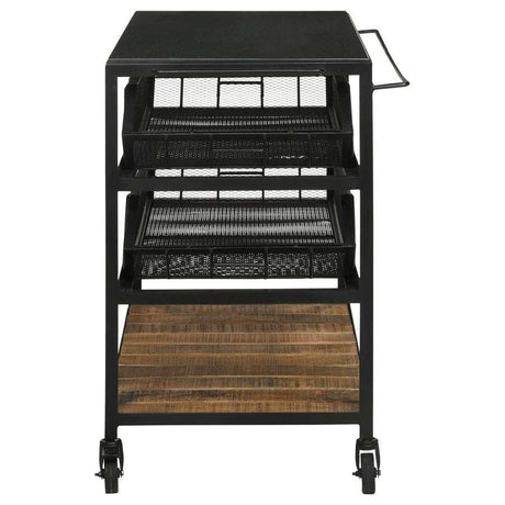 Evander Natural and Black Accent Storage Cart w/ Casters - Ornate Home