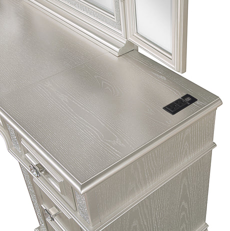 Evangeline Silver Oak 4-drawer Vanity Desk Makeup Table - Ornate Home