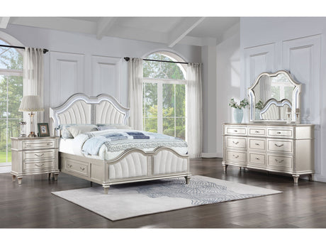 Evangeline Silver Oak 4-piece Queen Bedroom Set with Storage Bed - Ornate Home